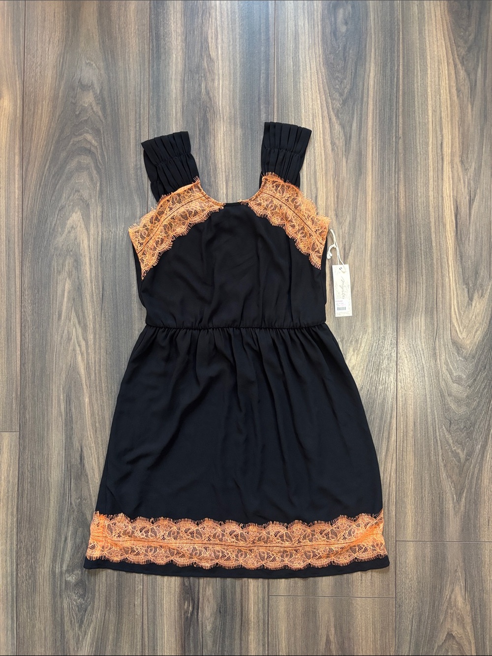 Mystree Black Dress with Orange Lace Accent-Small